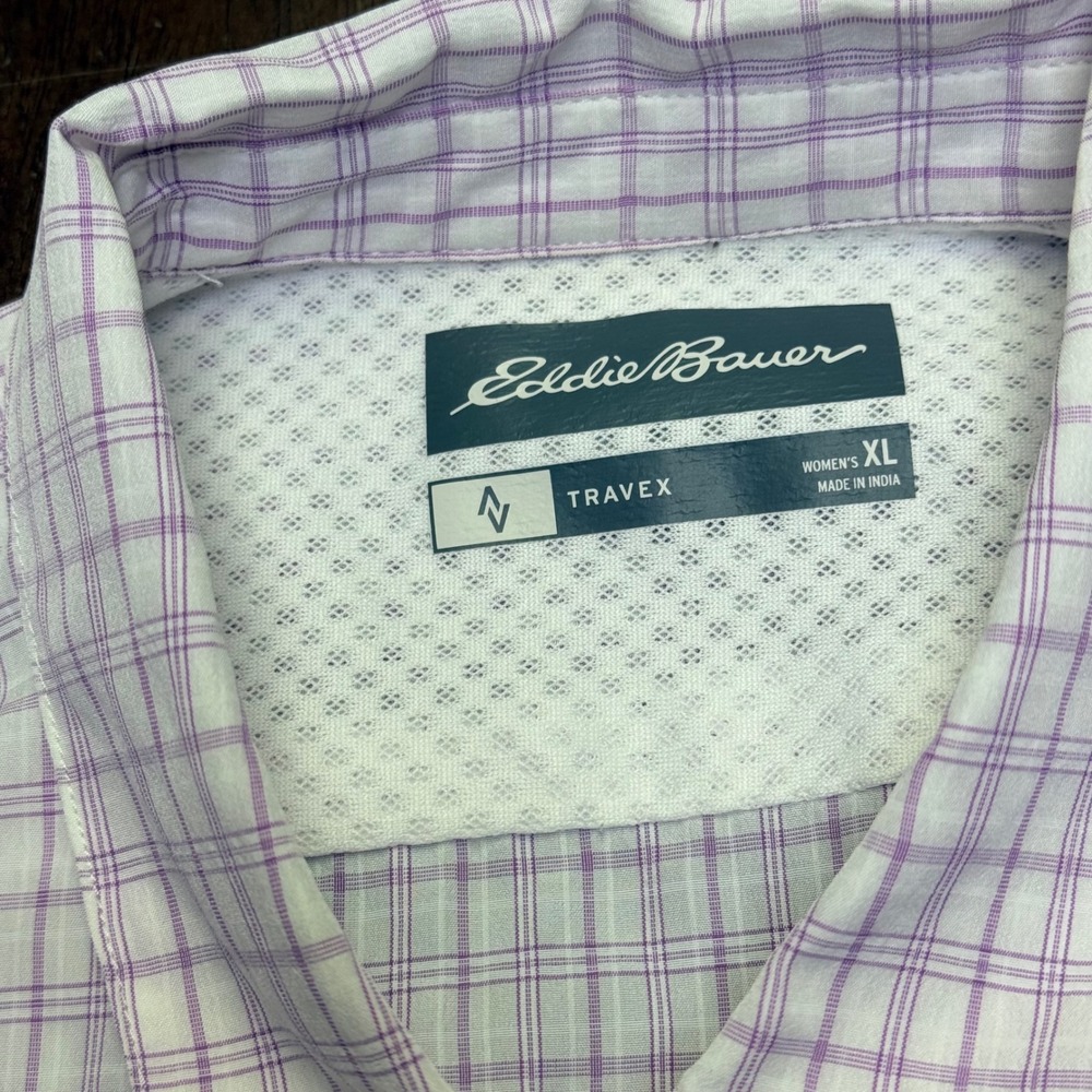 Eddie Bauer Travex‎ Shirt Womens XL Purple Plaid Long Sleeve Button Up Hiking - Picture 3 of 8